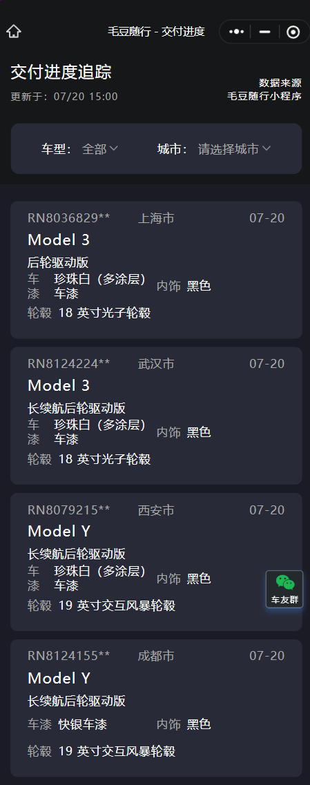 特斯拉交付进度阶段流程示意图